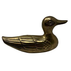 Vintage Brass Duck Figurine Paperweight Detailed Feather Engraving Taiwan MCM